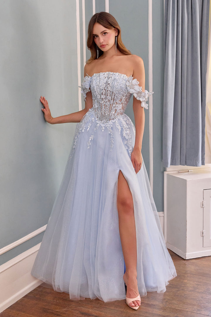Floral Off Shoulder Slit Gown by Andrea and Leo A1512