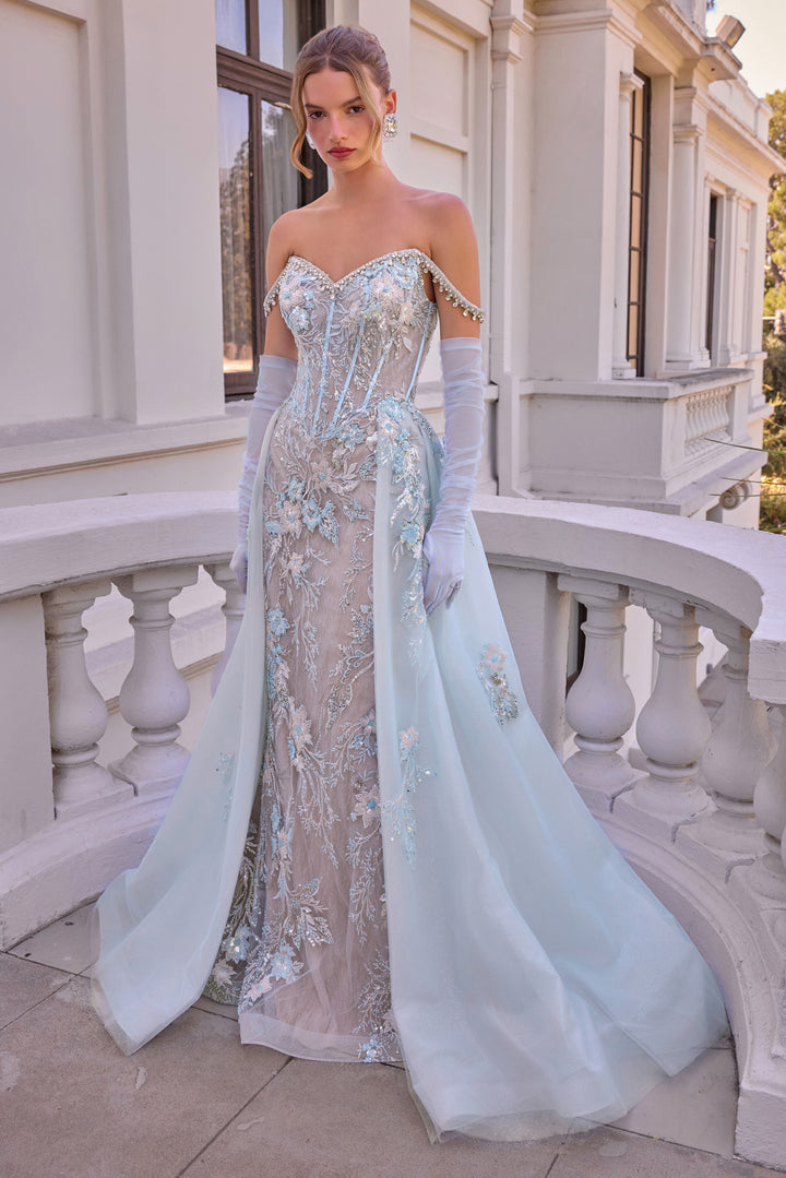 Off Shoulder Overskirt Gown by Andrea and Leo A1518