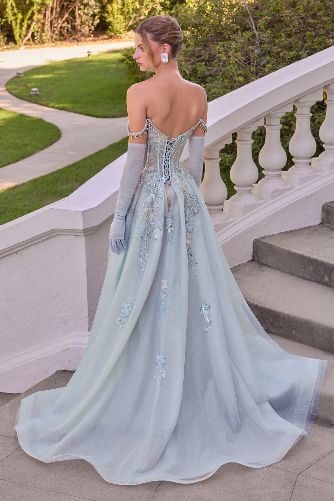 Off Shoulder Overskirt Gown by Andrea and Leo A1518