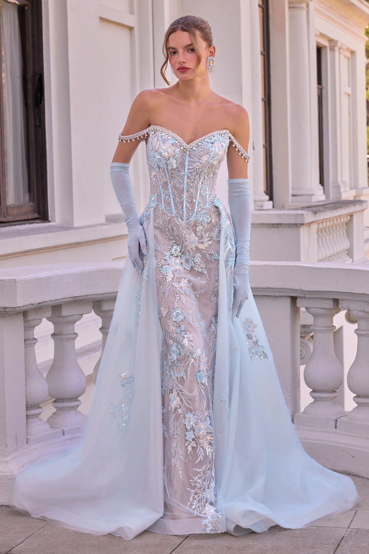 Off Shoulder Overskirt Gown by Andrea and Leo A1518
