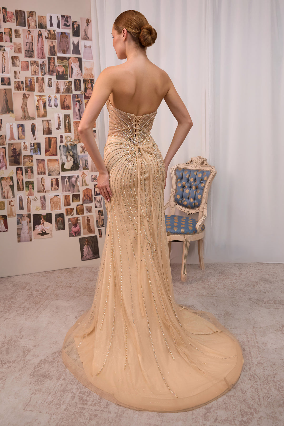 Beaded Strapless Shawl Gown by Andrea and Leo A1519