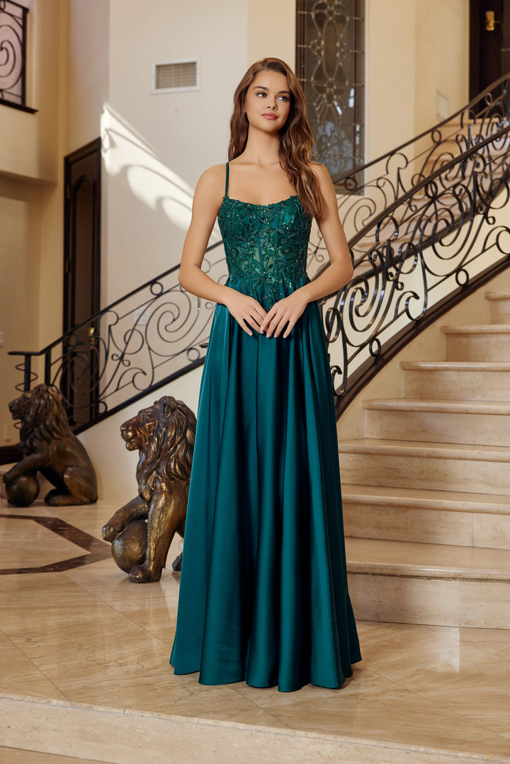 Applique Sleeveless Ball Gown by Nox Anabel A1725