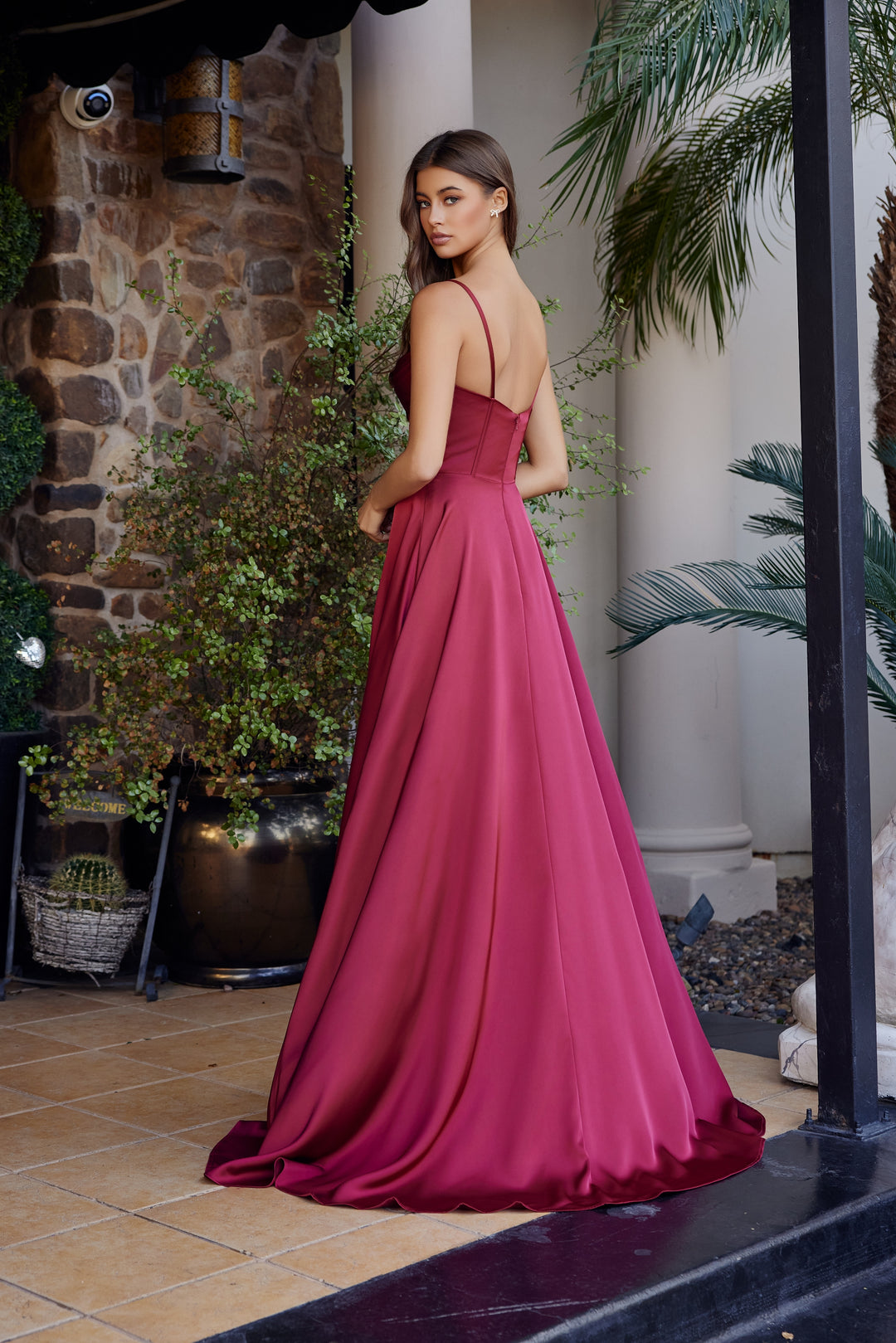 Satin Sleeveless A-line Slit Gown by Nox Anabel A1744