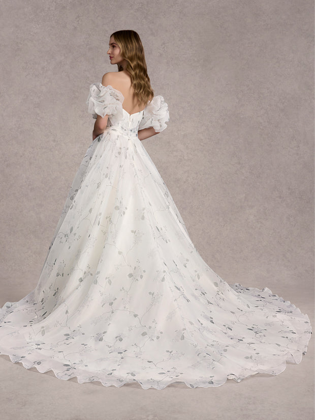 Floral Print Puff Sleeve Bridal Gown by Adrianna Papell 31255P