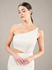 Fitted One Shoulder Bridal Dress by Adrianna Papell 40450