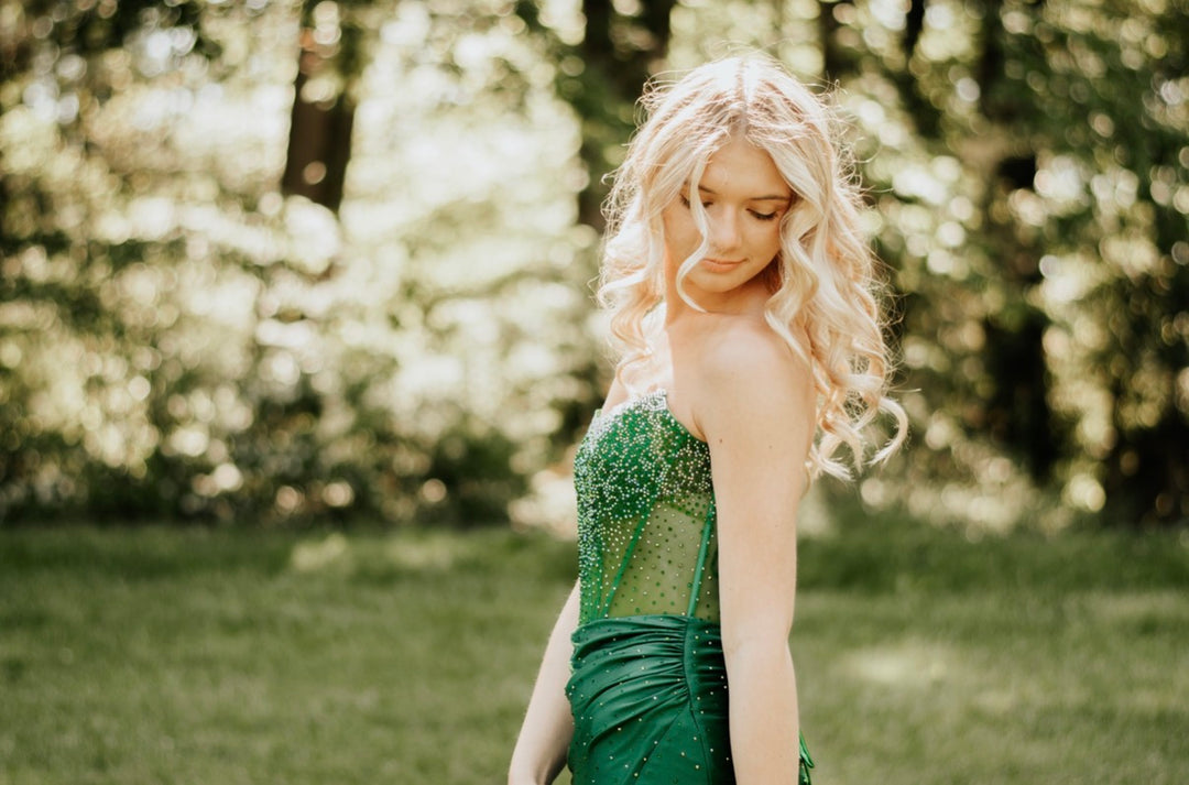 Beaded Strapless Slit Gown by Amelia Couture 3107