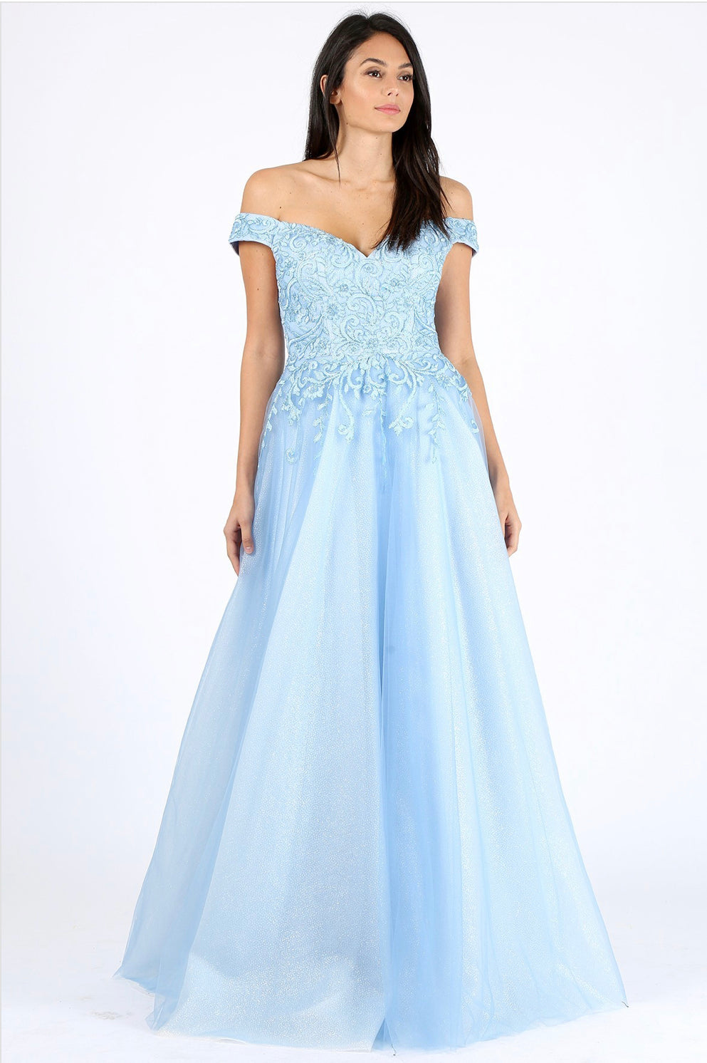Applique Off Shoulder A-line Gown by Eureka 9191