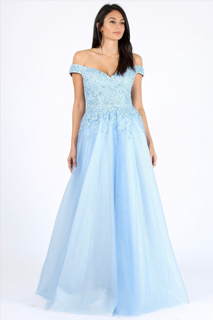 Applique Off Shoulder A-line Gown by Eureka 9191