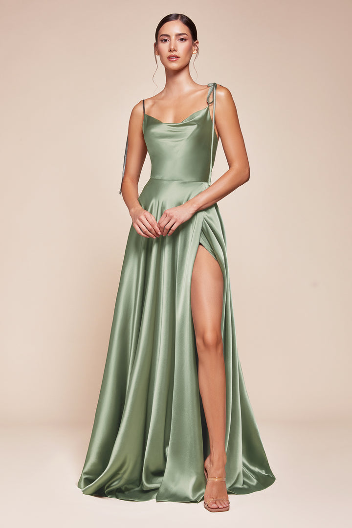 Long Satin A-line Dress by Cinderella Divine BD104 - Outlet