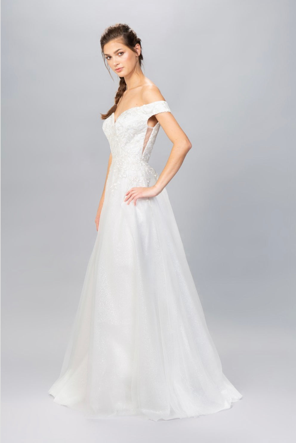 Applique Off Shoulder A-line Gown by Eureka 9191