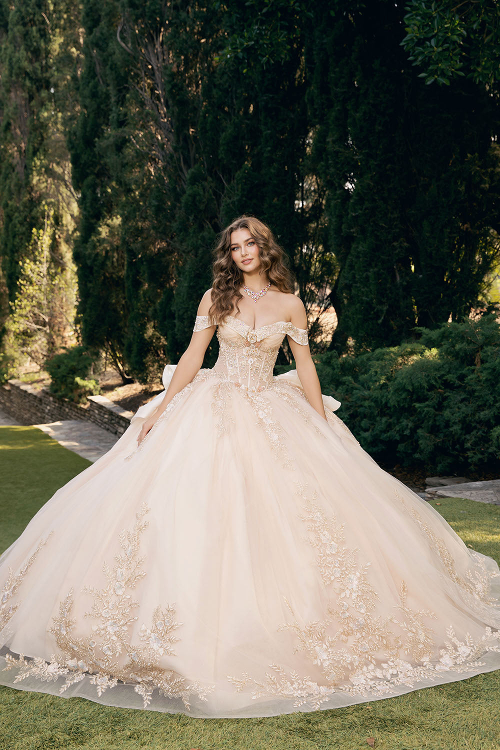 Applique Off Shoulder Ball Gown by Petite Adele PQ1082