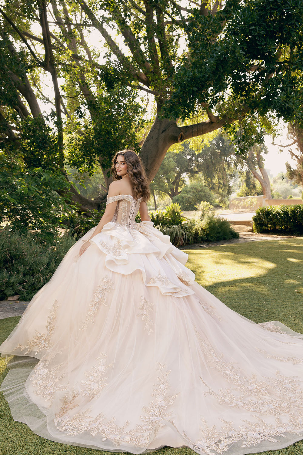 Applique Off Shoulder Ball Gown by Petite Adele PQ1082