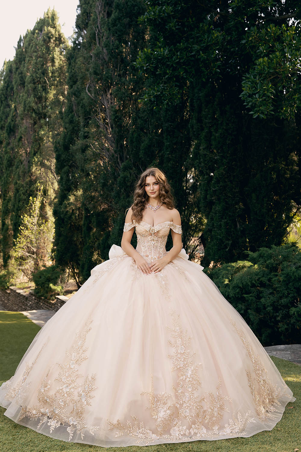 Applique Off Shoulder Ball Gown by Petite Adele PQ1082