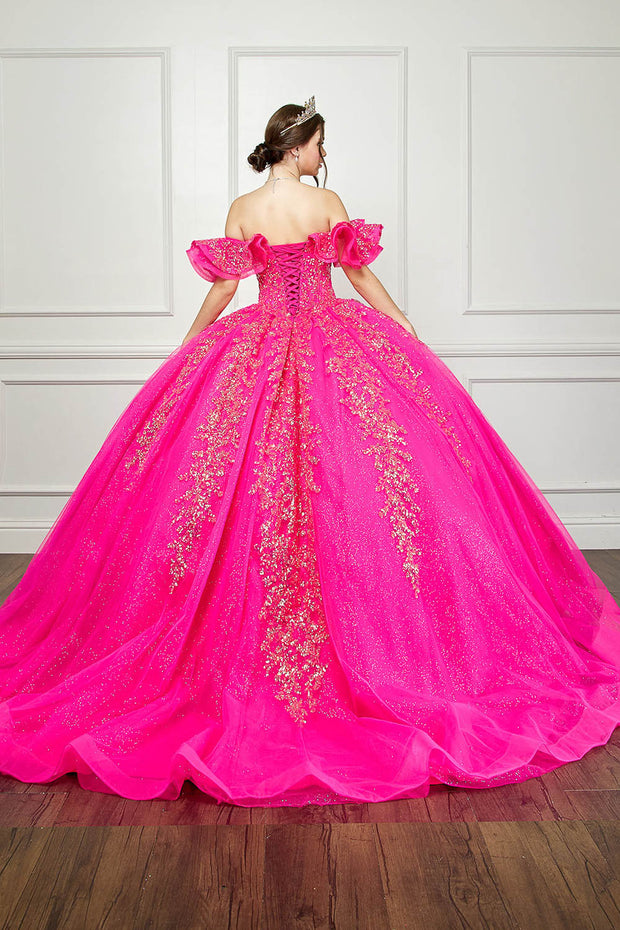Ruffled Off Shoulder Corset Ball Gown by Petite Adele PQ1042