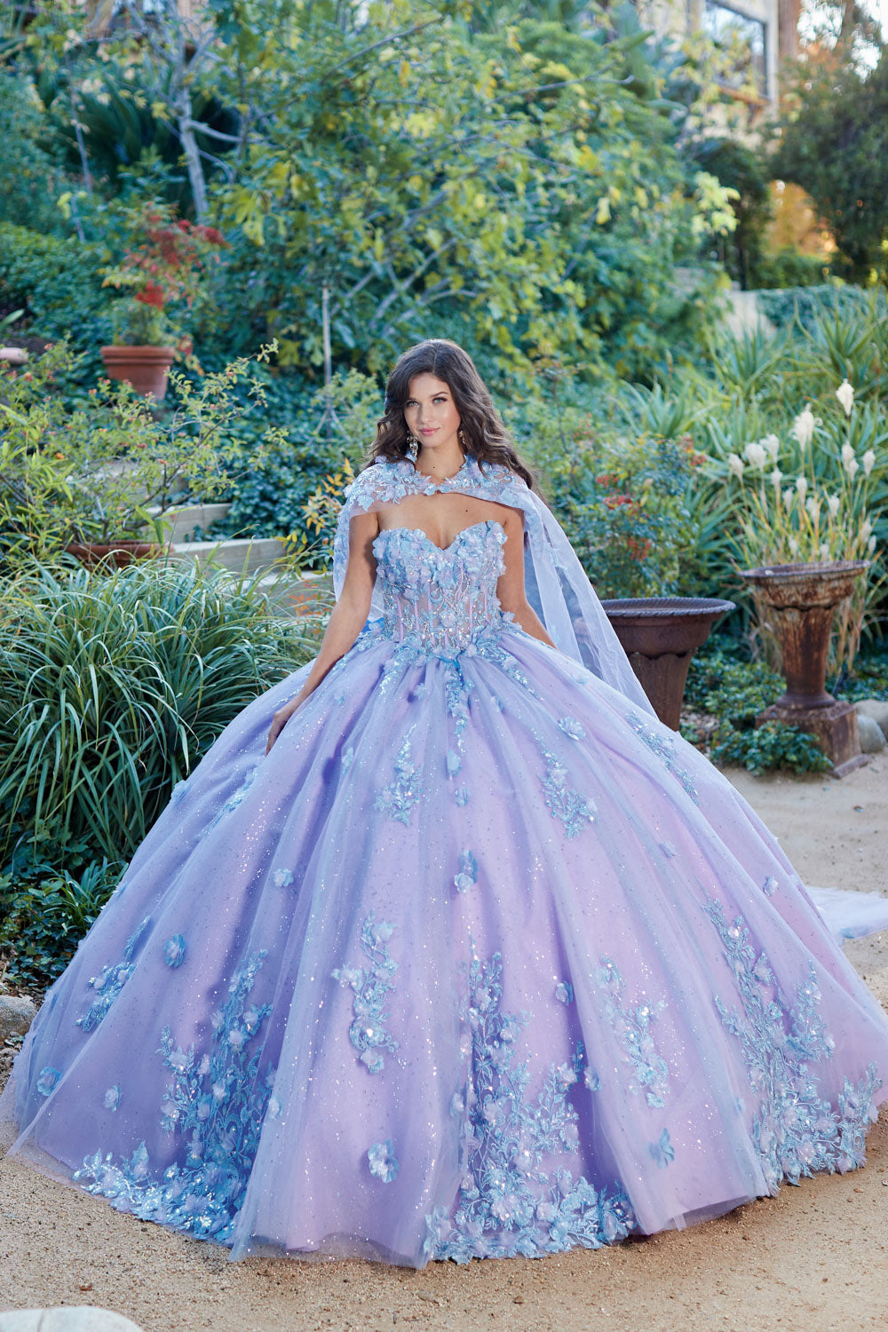 Two-Tone Strapless Cape Ball Gown by Petite Adele PQ1040