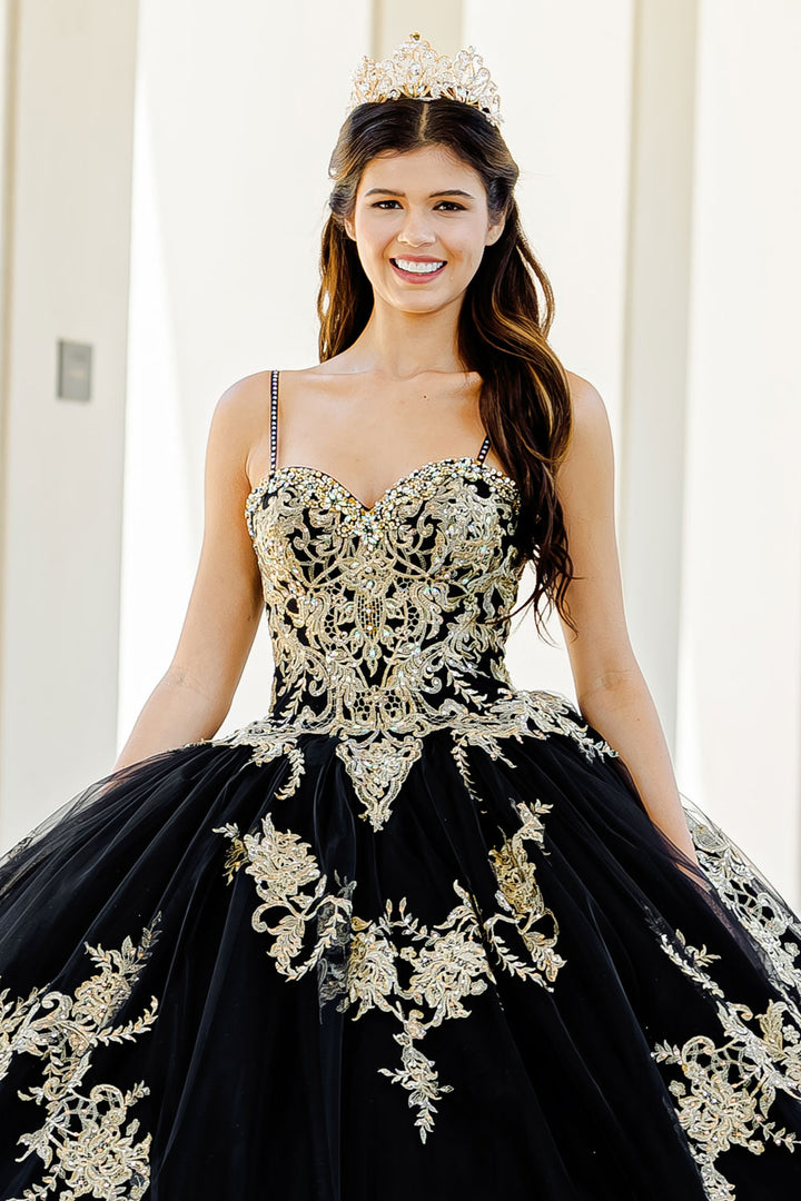 Embroidered Applique Cape Ball Gown by Petite Adele PQ1016