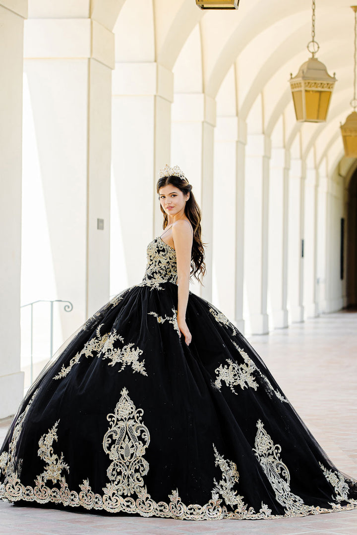 Embroidered Applique Cape Ball Gown by Petite Adele PQ1016