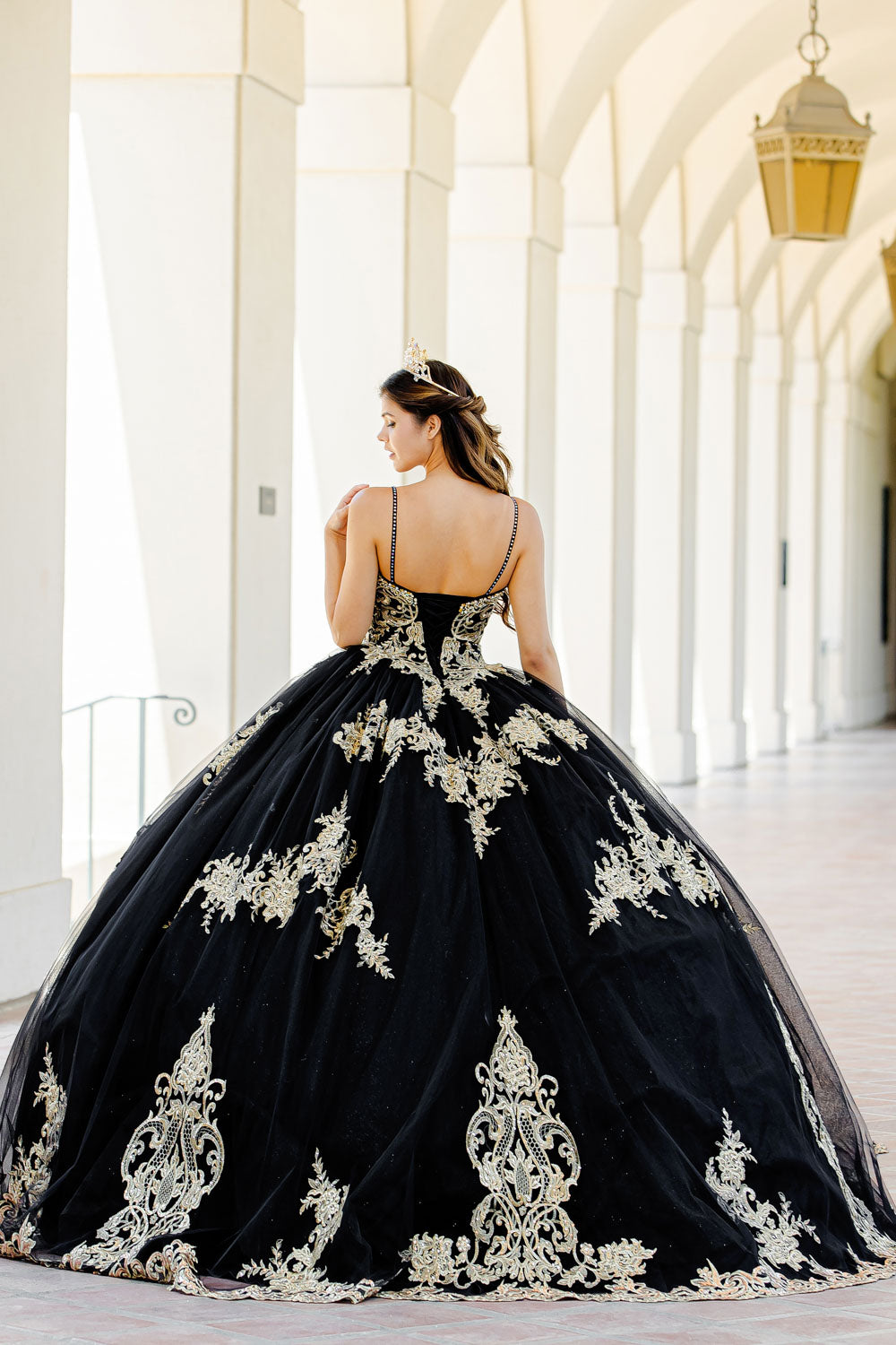 Embroidered Applique Cape Ball Gown by Petite Adele PQ1016