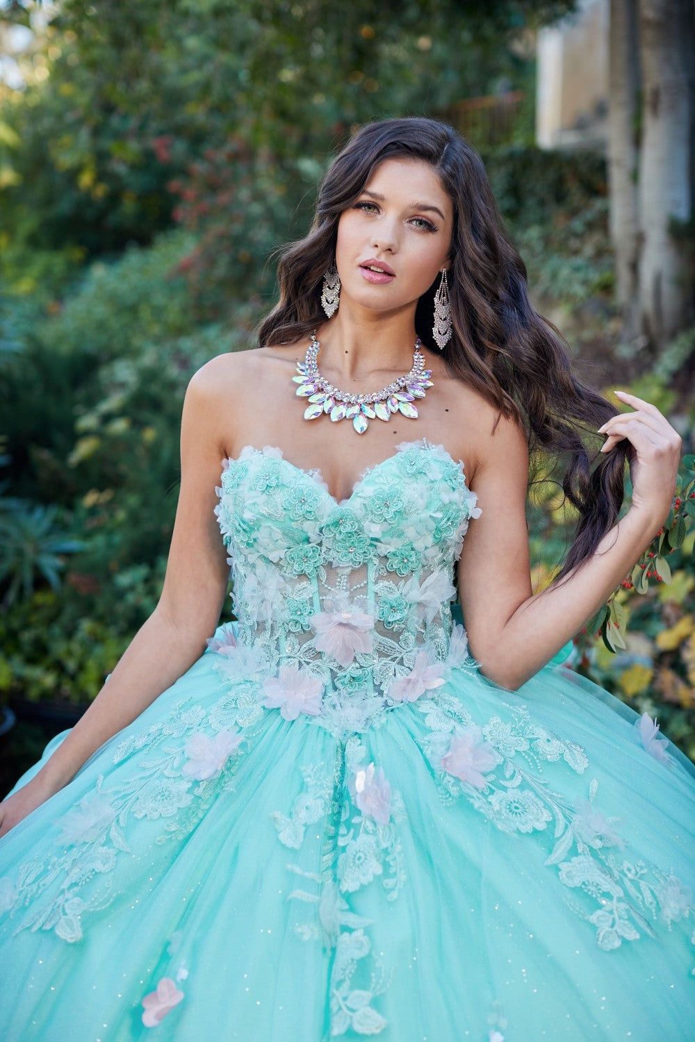3D Floral Strapless Corset Ball Gown by Petite Adele PQ1049