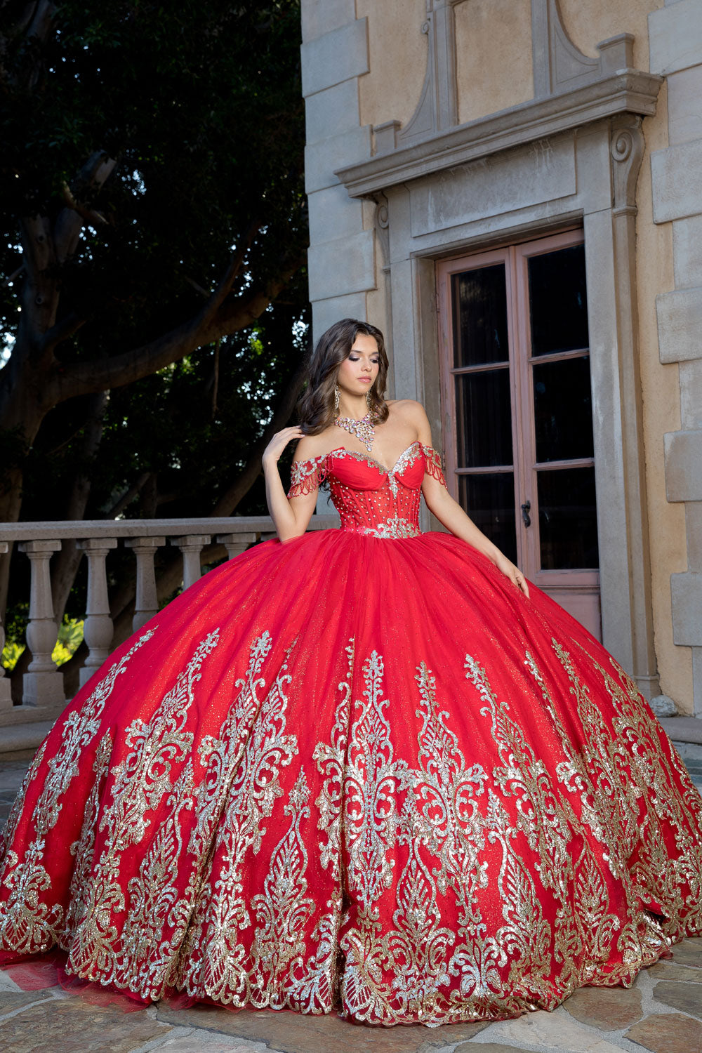 Off Shoulder Long Sleeve Ball Gown by Petite Adele PQ1065