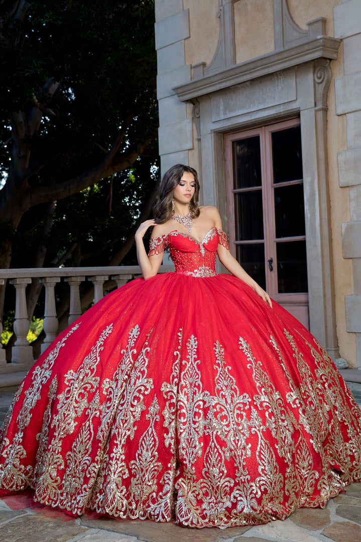 Off Shoulder Long Sleeve Ball Gown by Petite Adele PQ1065