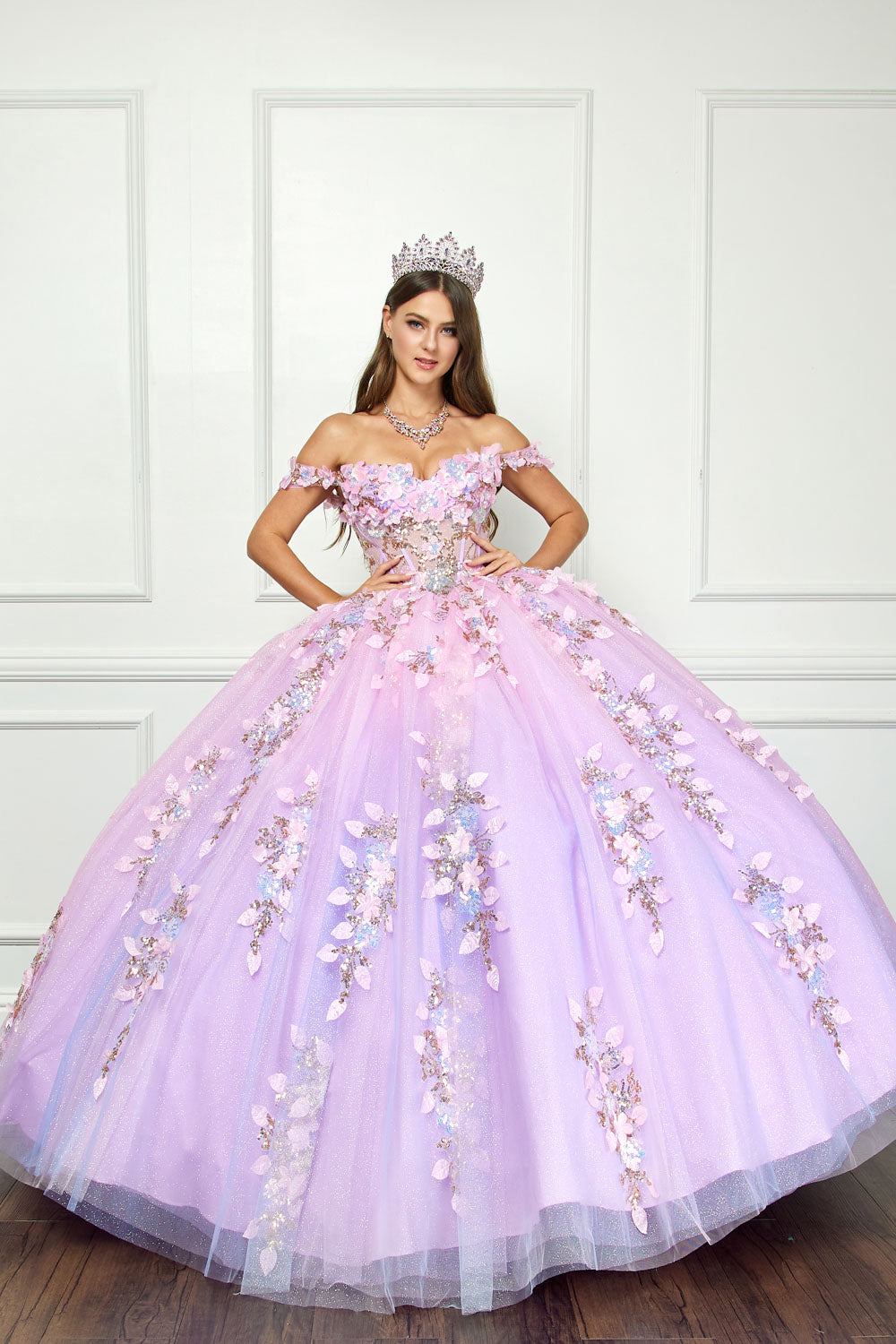Ombre Off Shoulder Ball Gown by Petite Adele PQ1066 S Lilac Ombre