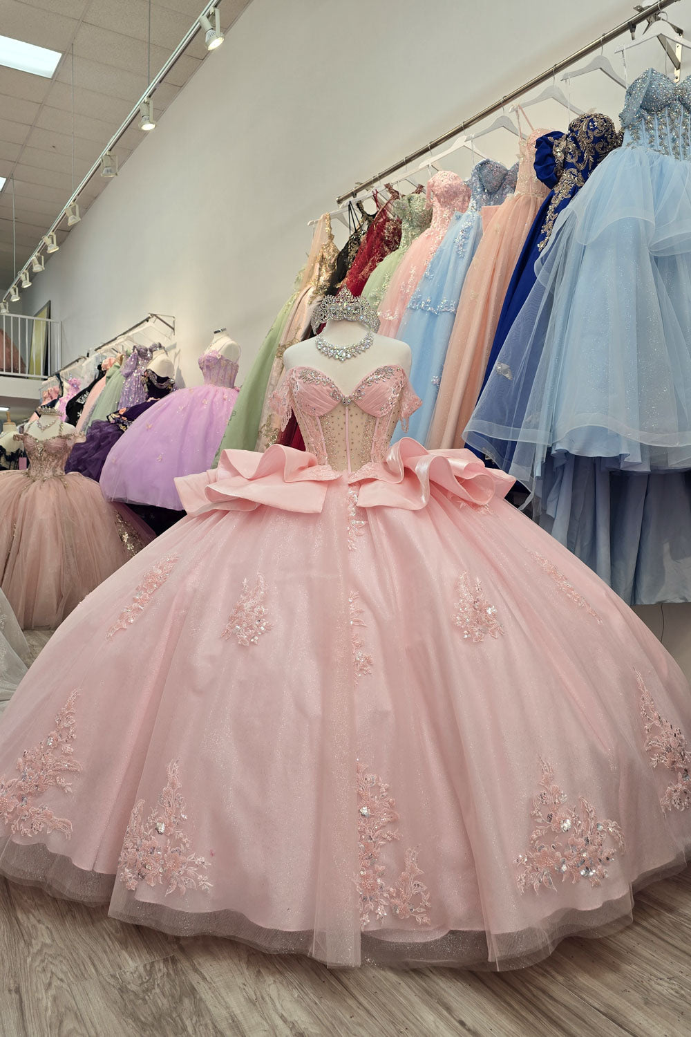 Off Shoulder Ruffled Ball Gown by Petite Adele PQ1079