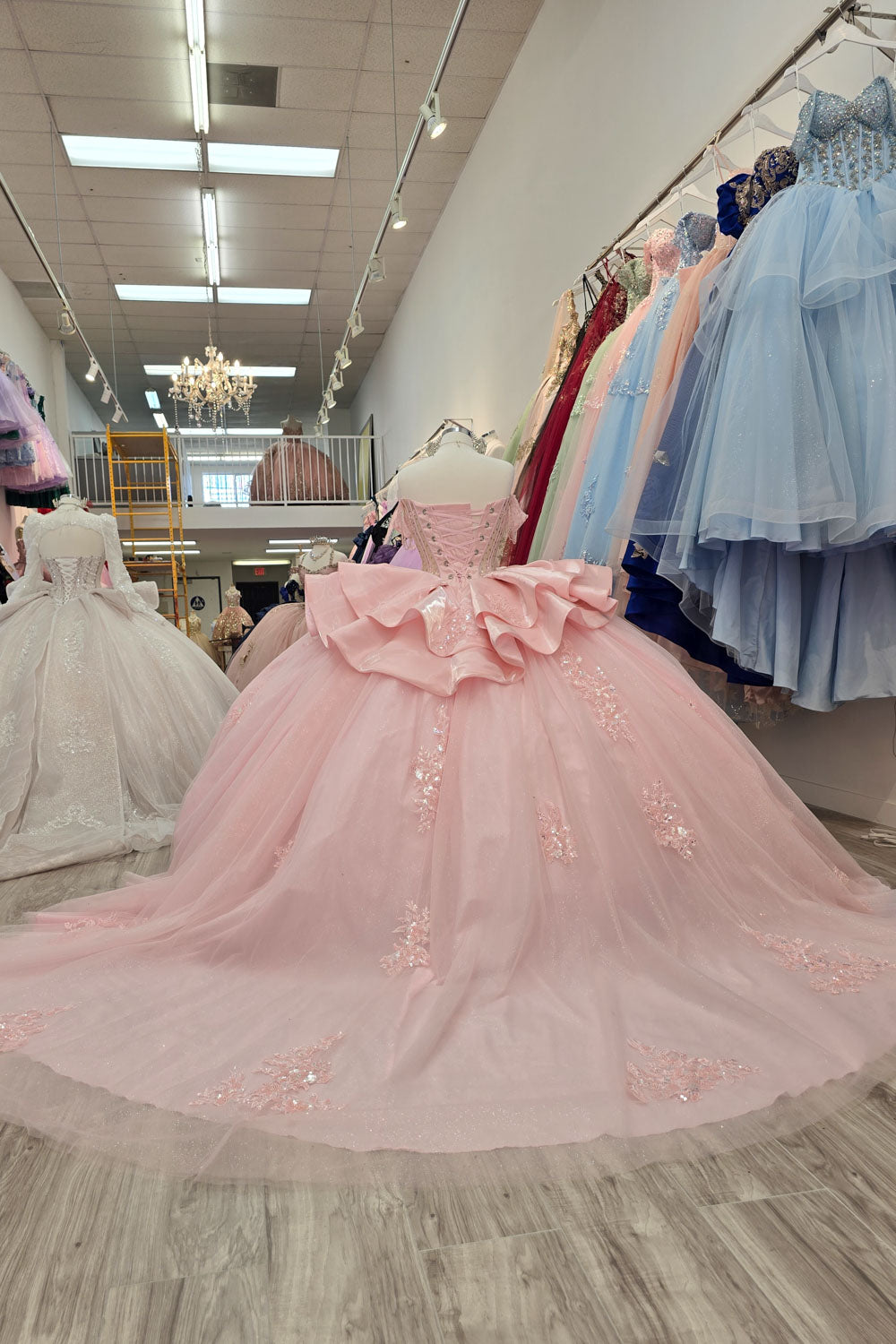 Off Shoulder Ruffled Ball Gown by Petite Adele PQ1079