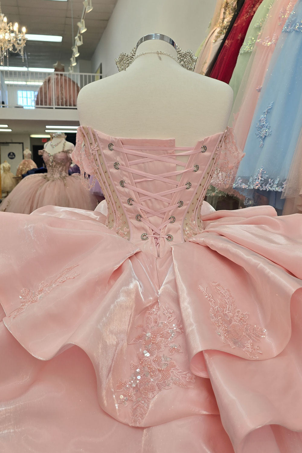 Off Shoulder Ruffled Ball Gown by Petite Adele PQ1079