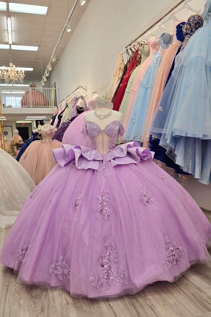 Off Shoulder Ruffled Ball Gown by Petite Adele PQ1079