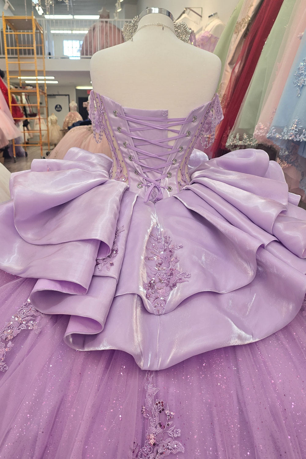 Off Shoulder Ruffled Ball Gown by Petite Adele PQ1079