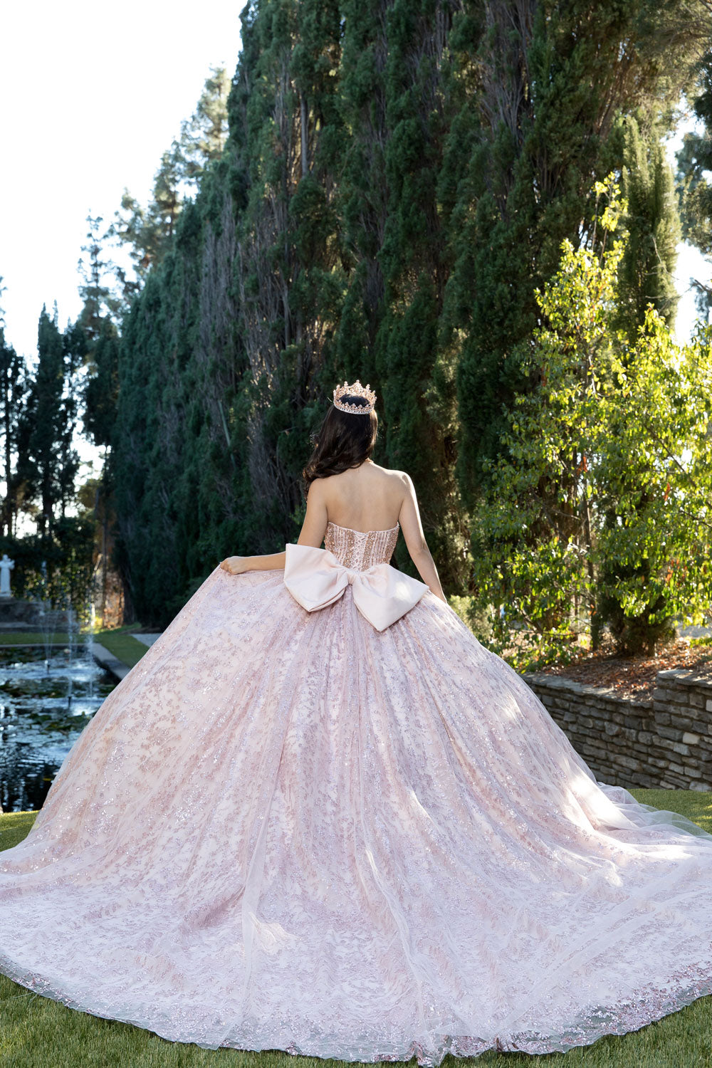 Strapless Bow Ball Gown by Petite Adele PQ1080 M / Blush/Rose Gold Strapless Bow Ball Gown by Petite Adele PQ1080 M / Blush/Rose Gold