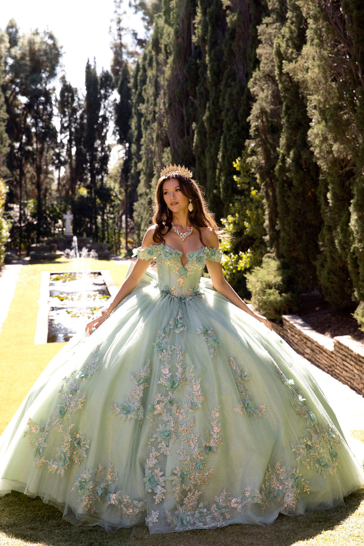 3D Floral Off Shoulder Ball Gown by Petite Adele PQ1081