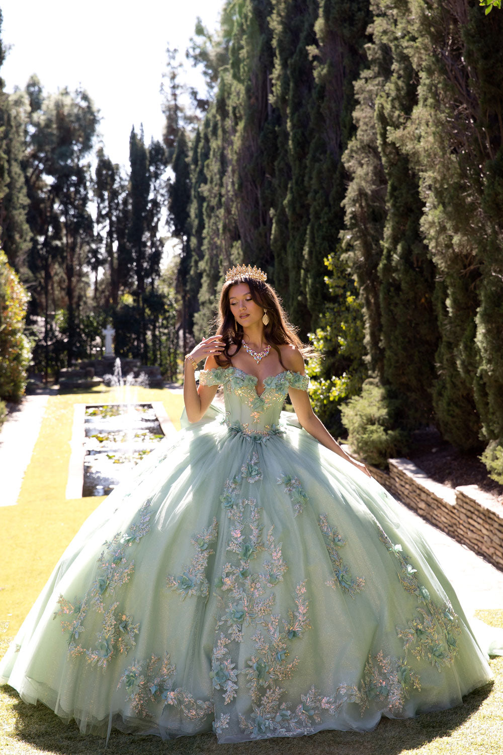 3D Floral Off Shoulder Ball Gown by Petite Adele PQ1081