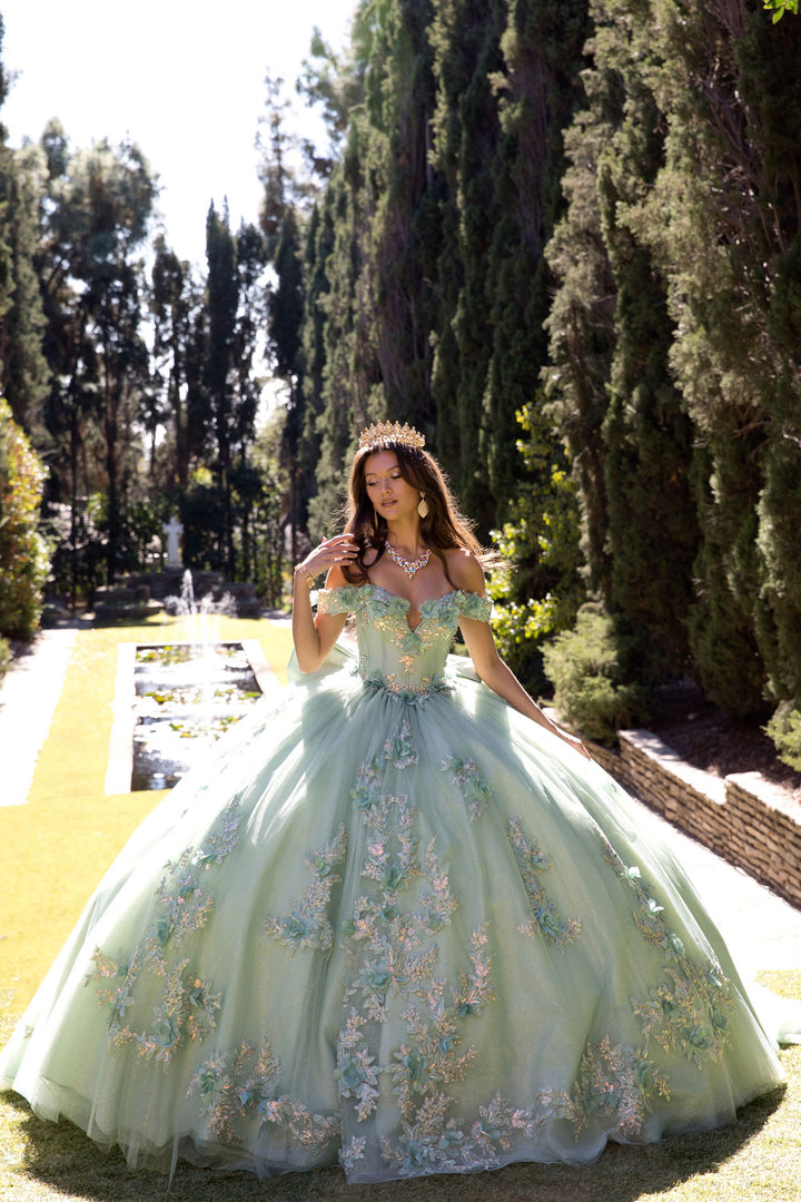 3D Floral Off Shoulder Ball Gown by Petite Adele PQ1081
