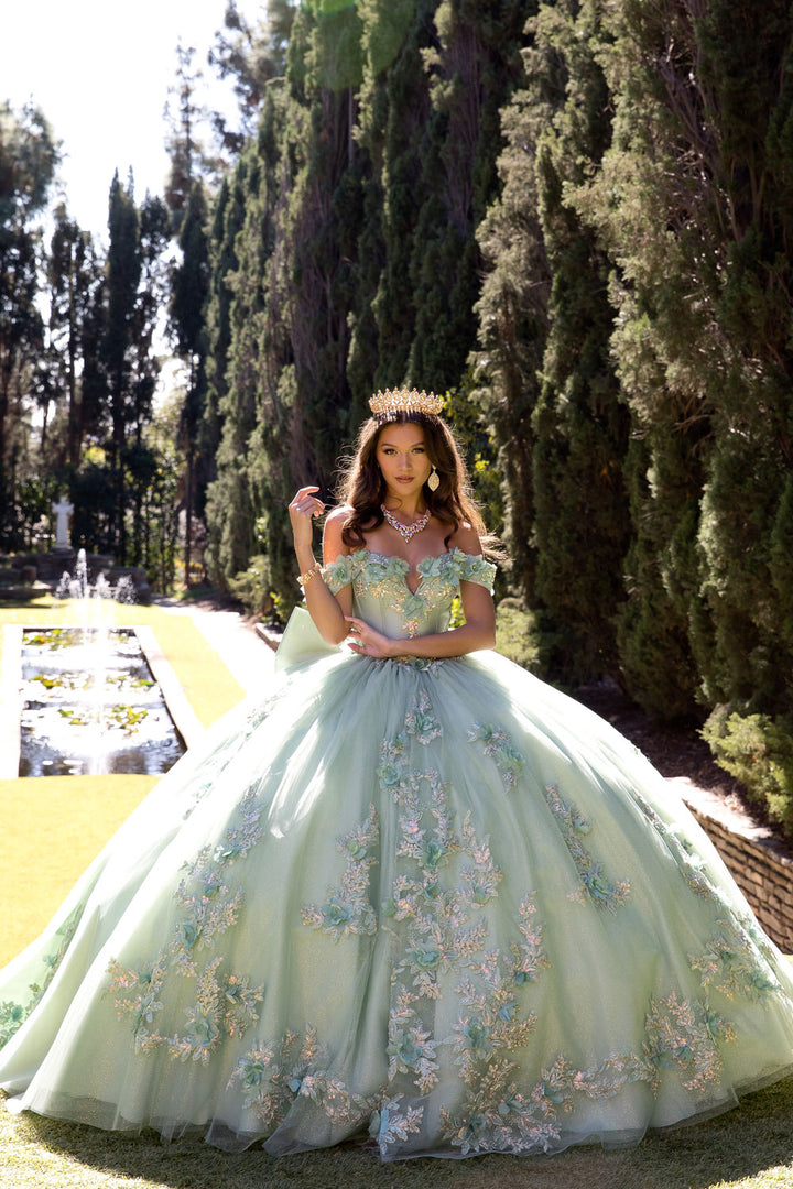 3D Floral Off Shoulder Ball Gown by Petite Adele PQ1081