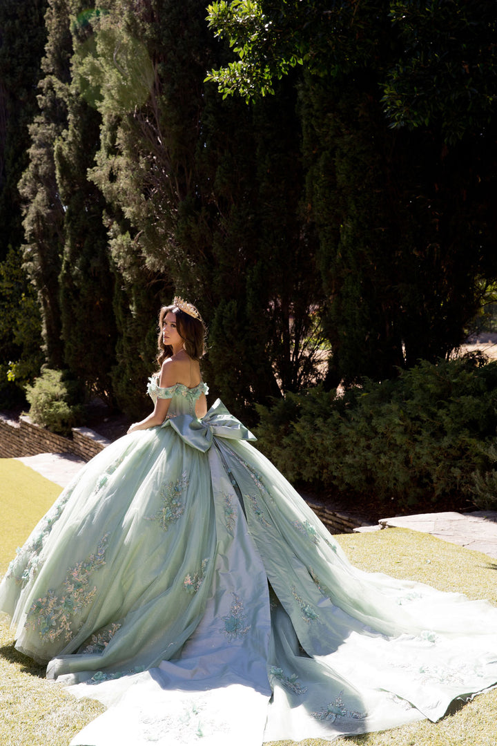 3D Floral Off Shoulder Ball Gown by Petite Adele PQ1081