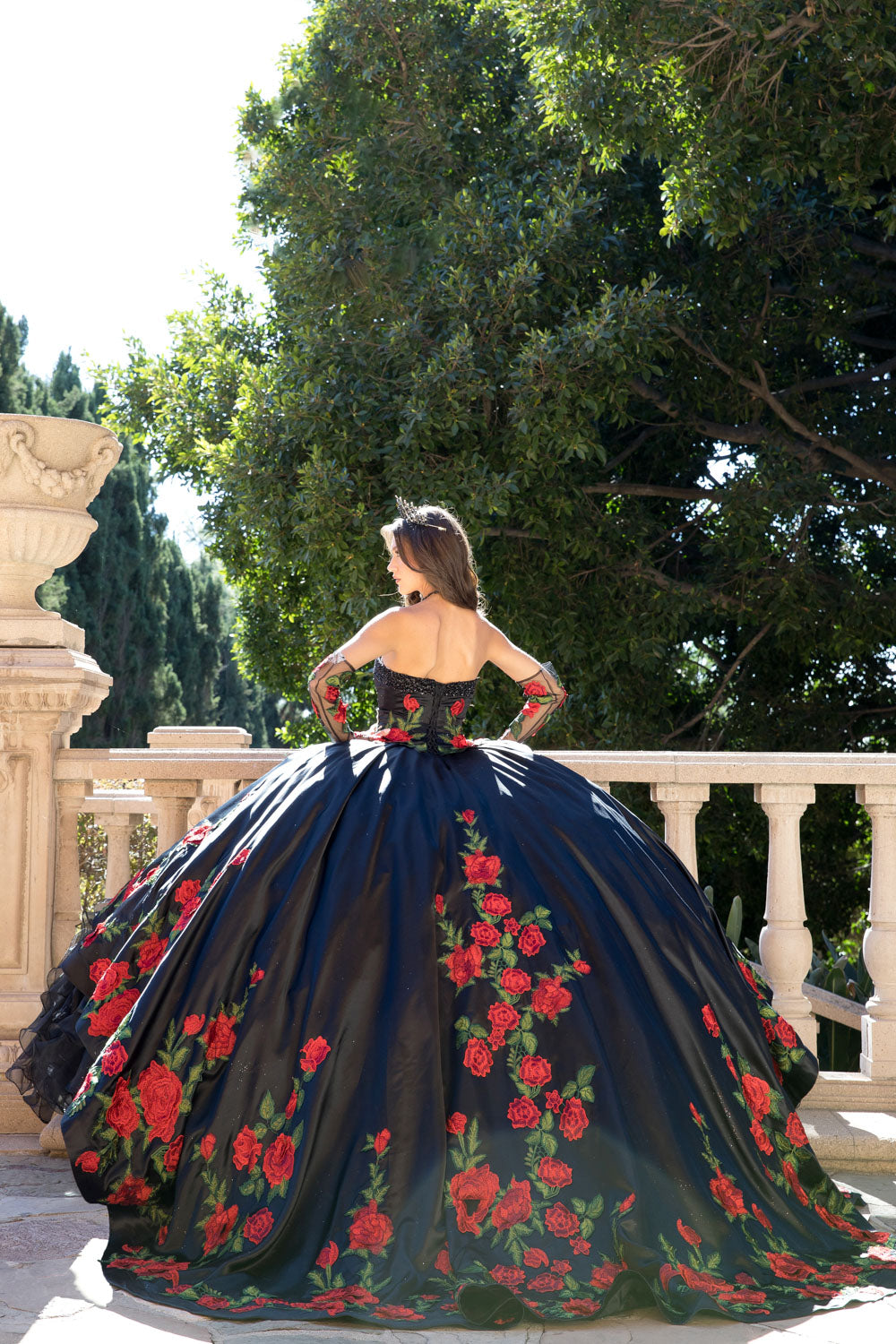 Rose Charro Ball Gown by Petite Adele PQ1083 L / Black Rose Charro Ball Gown by Petite Adele PQ1083 L / Black