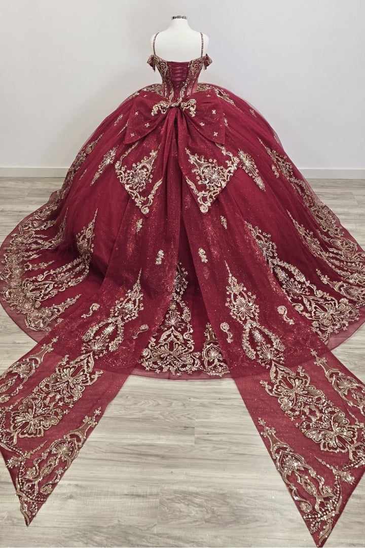 Beaded Off Shoulder Ball Gown by Petite Adele PQ1090
