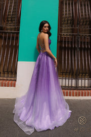 Glitter Ombre Sleeveless A-line Slit Gown by Nox Anabel C1251