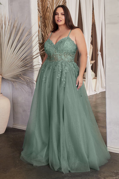 Curve Applique Sleeveless Corset Tulle Gown by Ladivine C148C