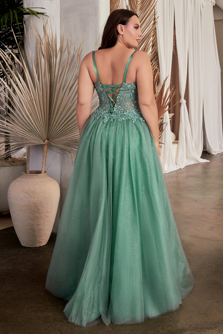 Plus Size Applique Sleeveless Slit Gown by Ladivine C150C