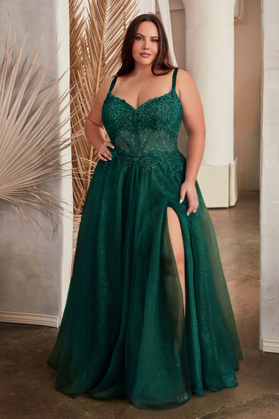 Plus Size Applique Sleeveless Slit Gown by Ladivine C150C