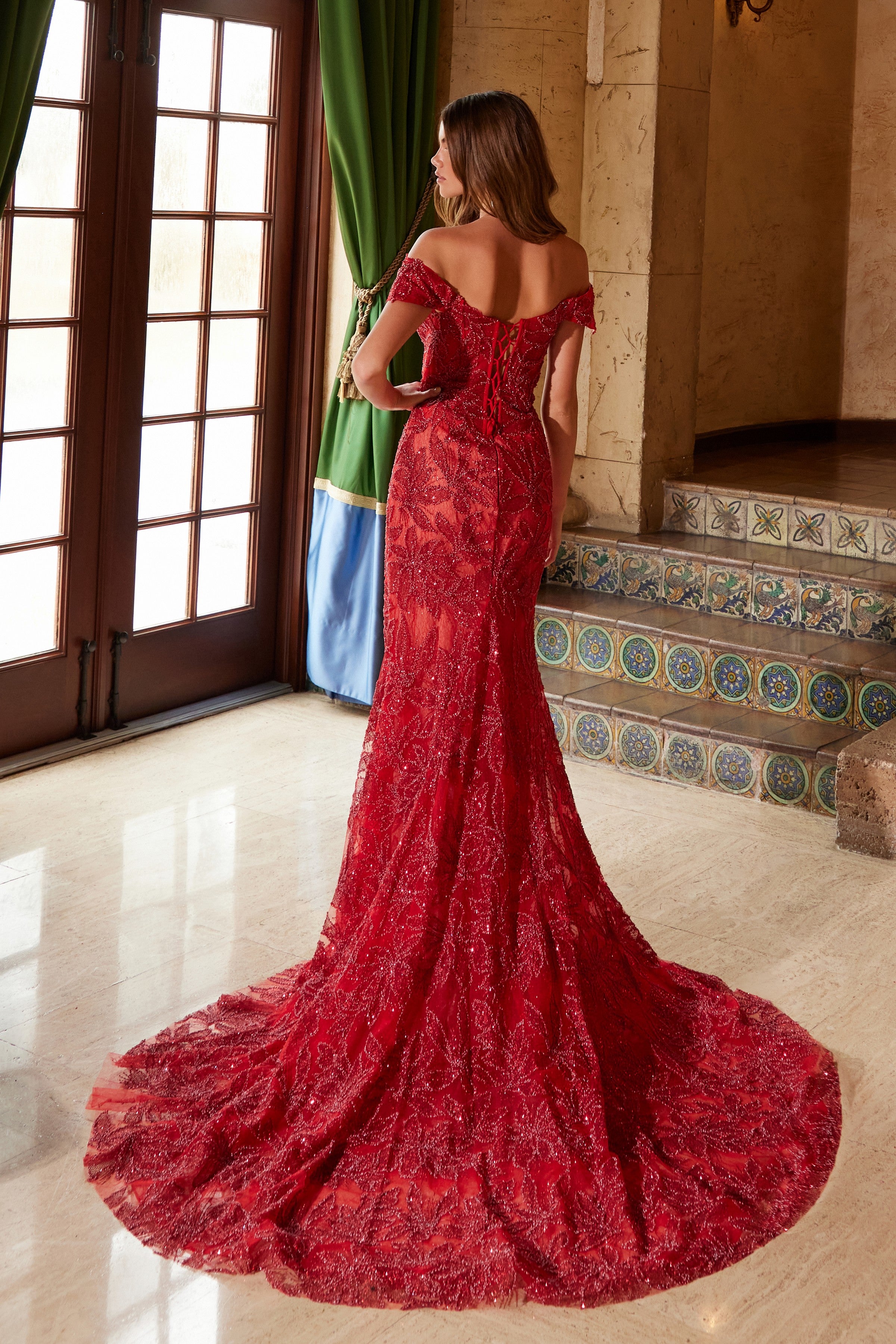 Beaded Tulle Off Shoulder Slit Gown by Nox Anabel C1600 – ABC Fashion