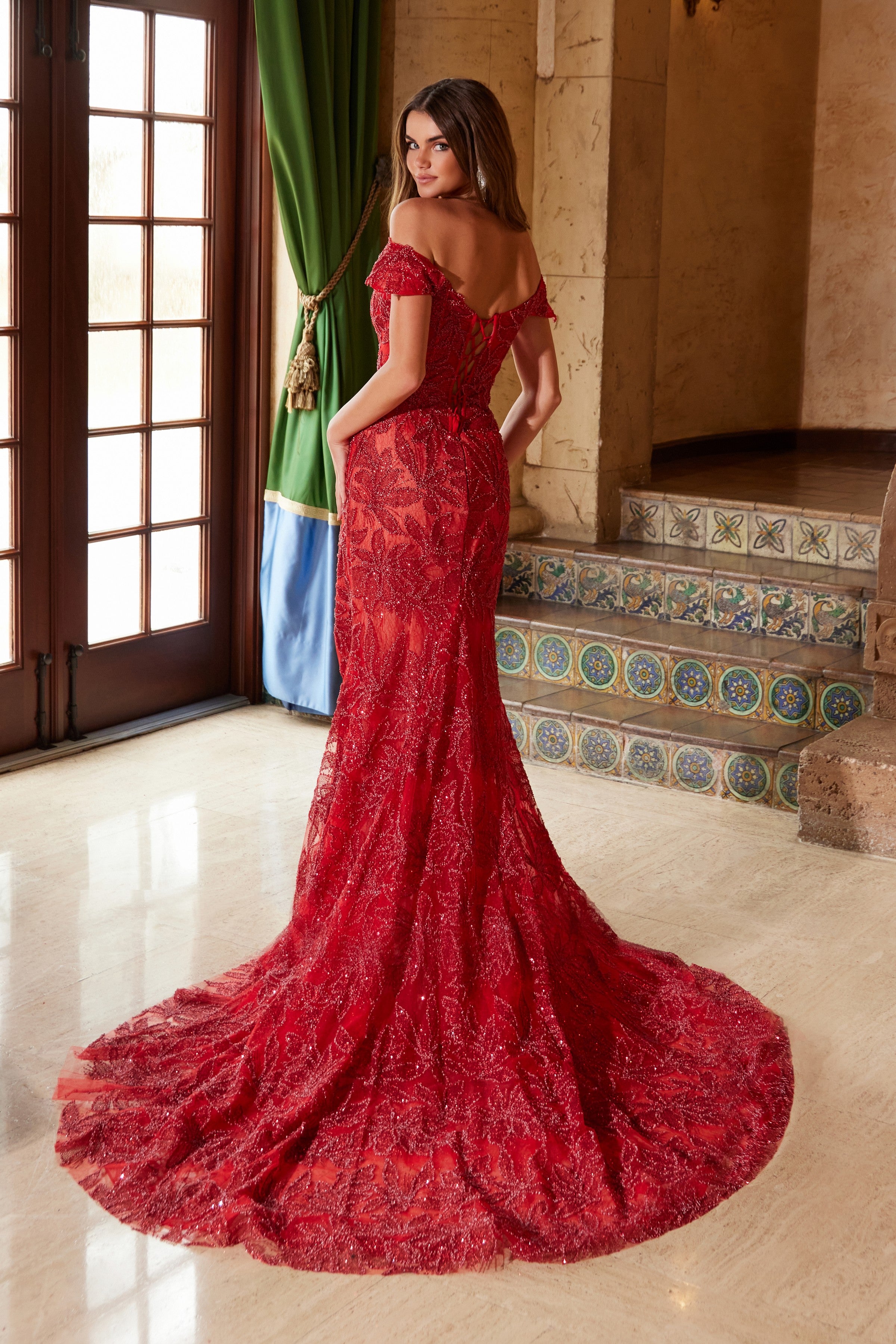 Beaded Tulle Off Shoulder Slit Gown by Nox Anabel C1600 – ABC Fashion