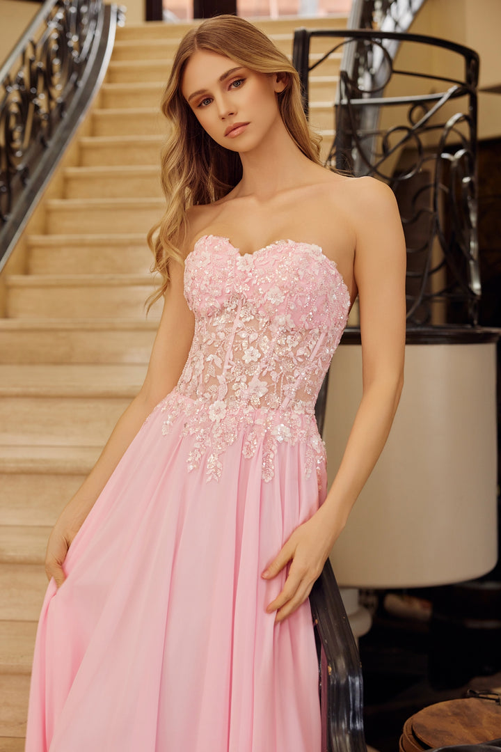 Chiffon Strapless A-line Gown by Nox Anabel C1617 - Outlet