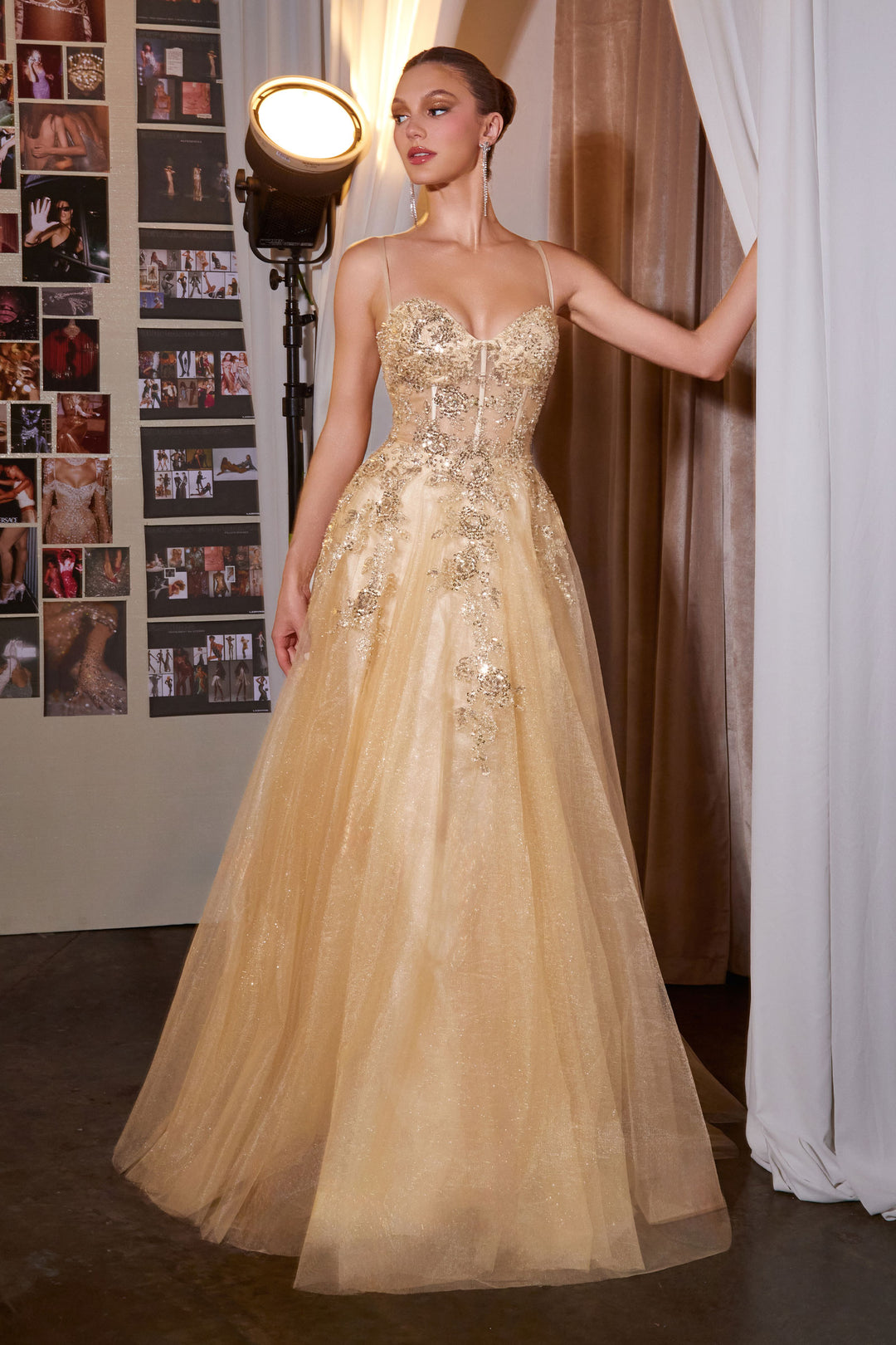 Beaded Glitter Sleeveless A-line Gown by Ladivine C177