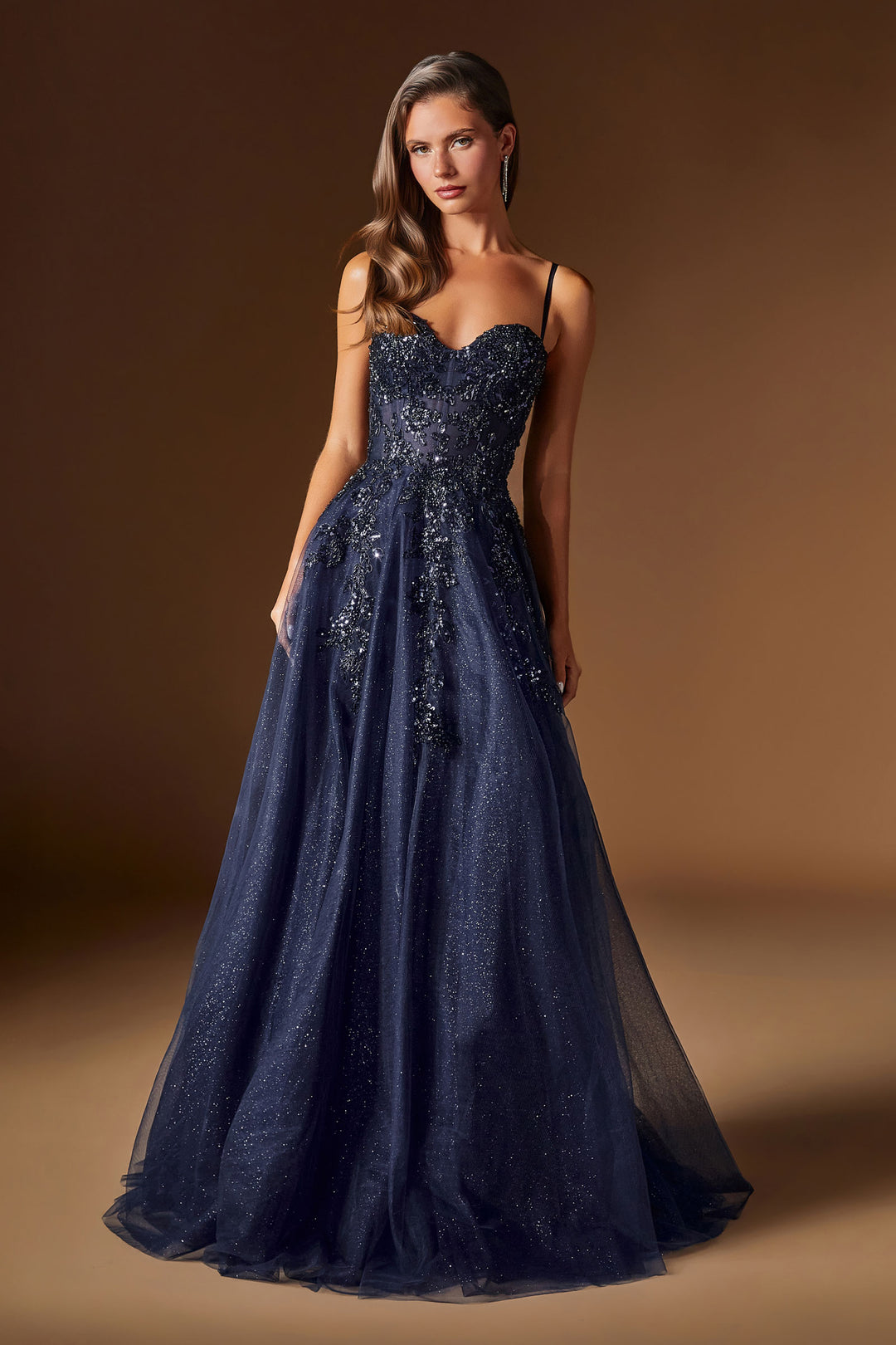 Beaded Glitter Sleeveless A-line Gown by Ladivine C177