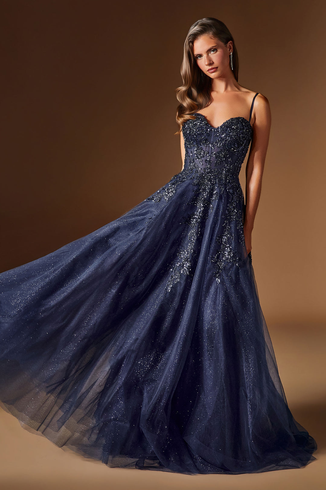 Beaded Glitter Sleeveless A-line Gown by Ladivine C177