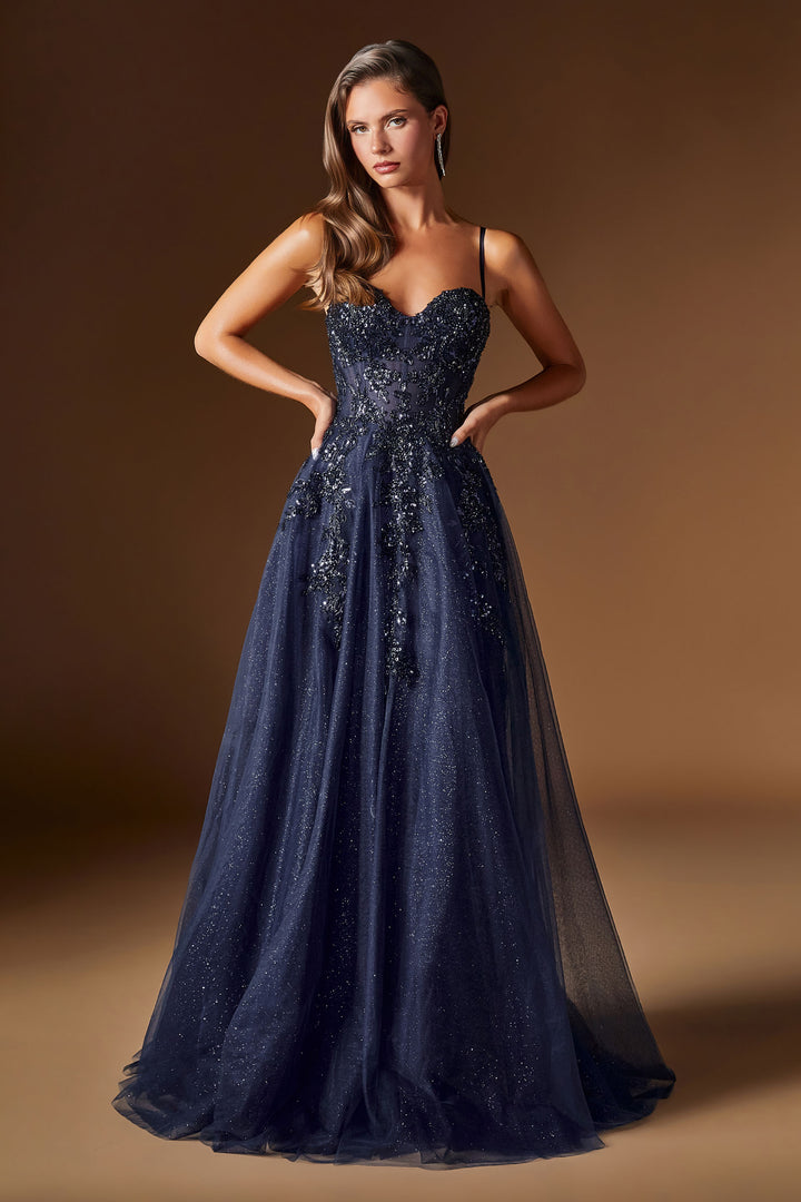 Beaded Glitter Sleeveless A-line Gown by Ladivine C177
